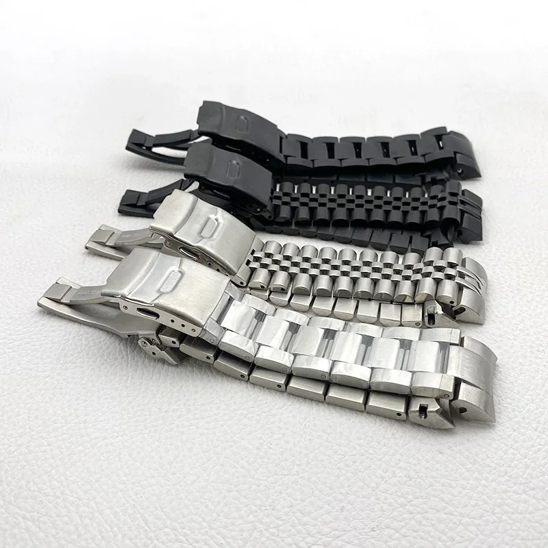 SKX007 SRPD Samurai SRPE Watch Bracelet Stainless Steel 22mm Watch Strap Deployment Folding Buckle Solid Arc Ends Watch Band