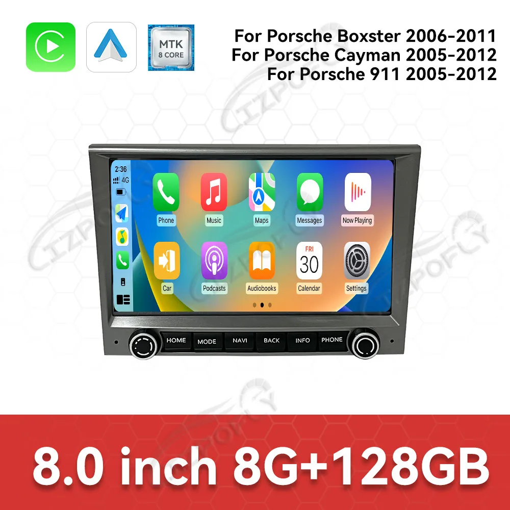 

Carplay 8" Screen Android 13 Car Radio For Porsche Boxster 2006-2011/Cayman 2005-2012/911 2005-2012 Multimedia Player Radio
