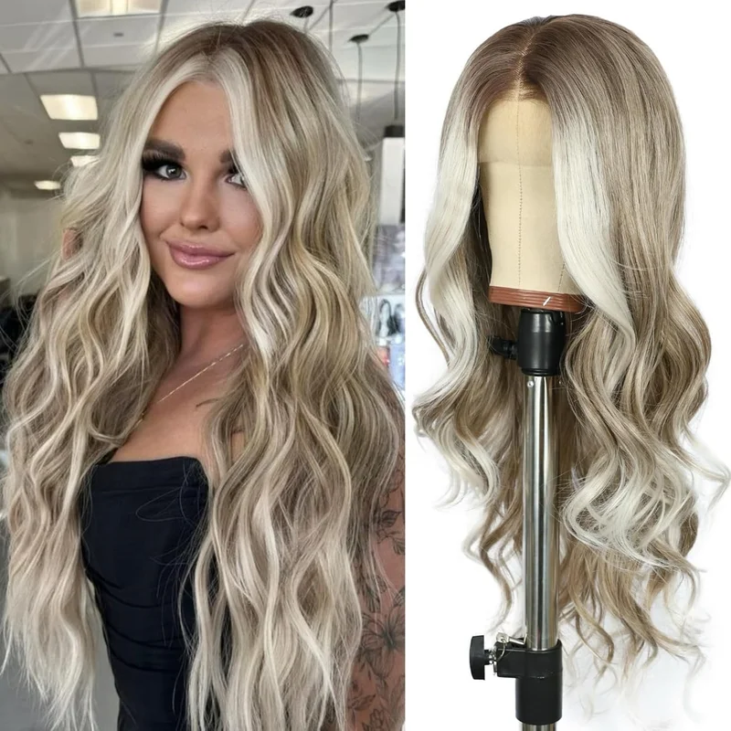 LACE FRONT WIG HUMAN HAIR BLENDED HIGHLIGHTS BROWN