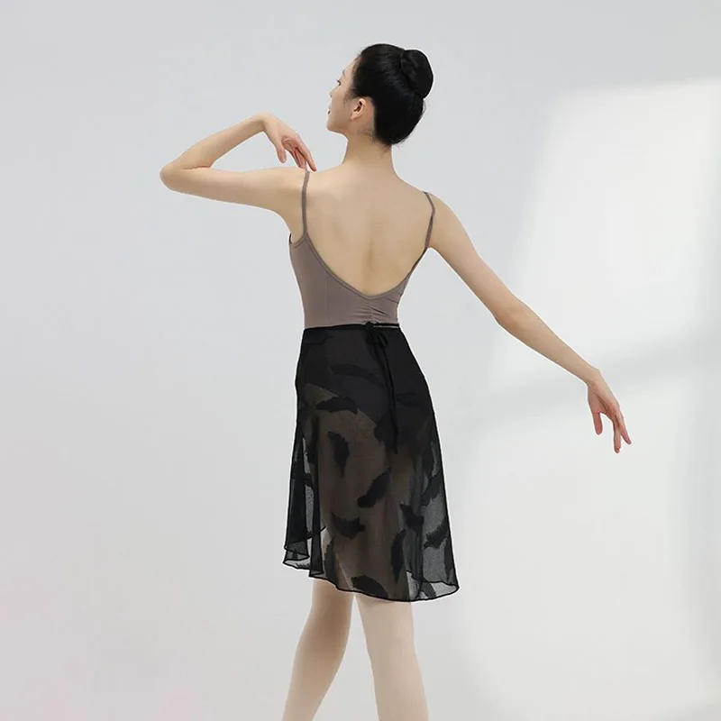 Jupe de ballet à motif de plumes pour femmes, jupe ronde noire, tutu de ballet, jupe de skate élastique, ballerine adulte, vêtements de danse AqDance