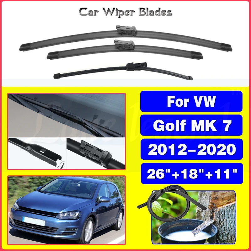 

LHD Wiper Front Rear Wiper Blades Set For VW Golf MK 7 2012-2020 2019 2018 2017 2016 2015 2014 Windshield Windscreen 26"18"11"