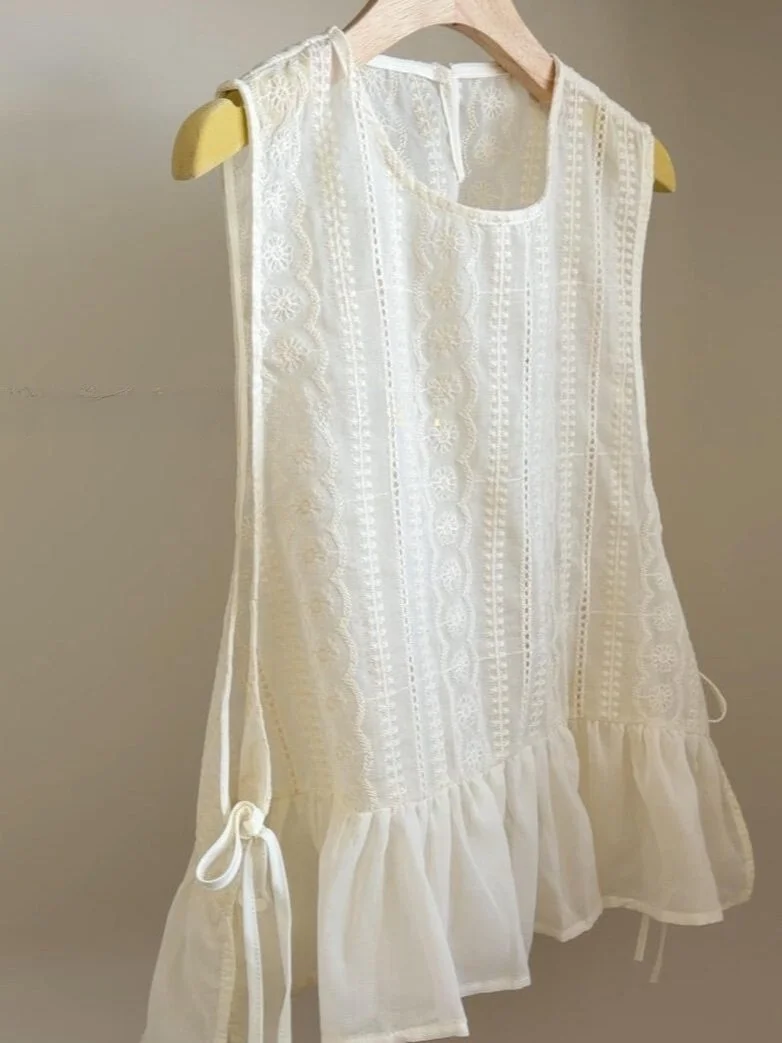 

Ele Embroidered Women's Vest Summer Faion Design Layering Sweet Blouse Sle Cotton Polyester Blend Svel Top