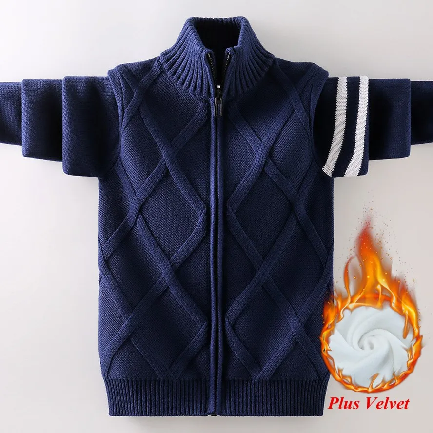 Boys\' Sweater Korean Style Fashion Stand Collar Desing Kids Warm Knitted Pullover For Children\'s Age 6 8 10 12 14 15 Years Old