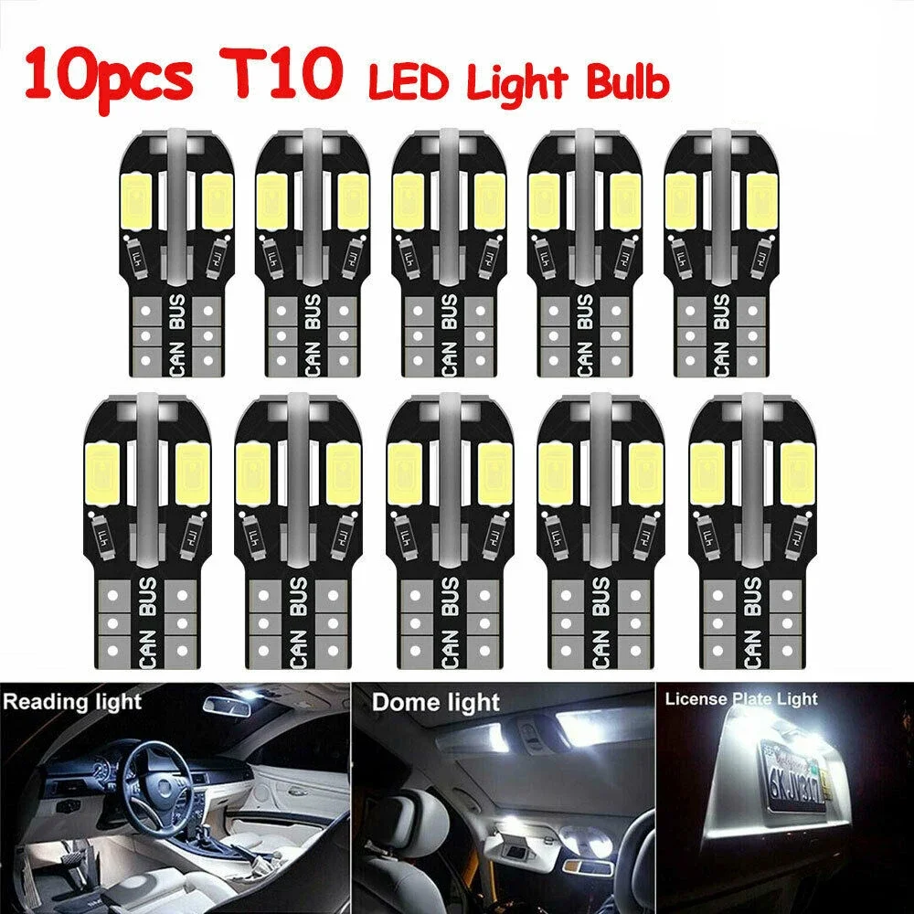 10PCS W5W T10 LED Bulbs Canbus 5730 8SMD 194 168 LED Car Interior Map Dome Lights Parking Light Auto Signal Lamp 12V 6000K