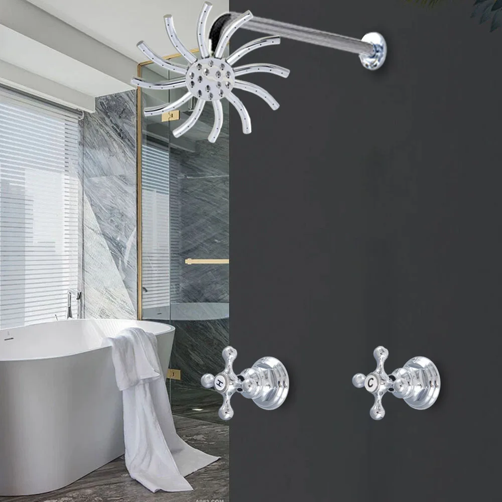 

8 inch Polished Chrome Round Wall Mounted Bathroom Rainfall Shower Faucet Set Head 2 Handles Shower Shower Set zbn218