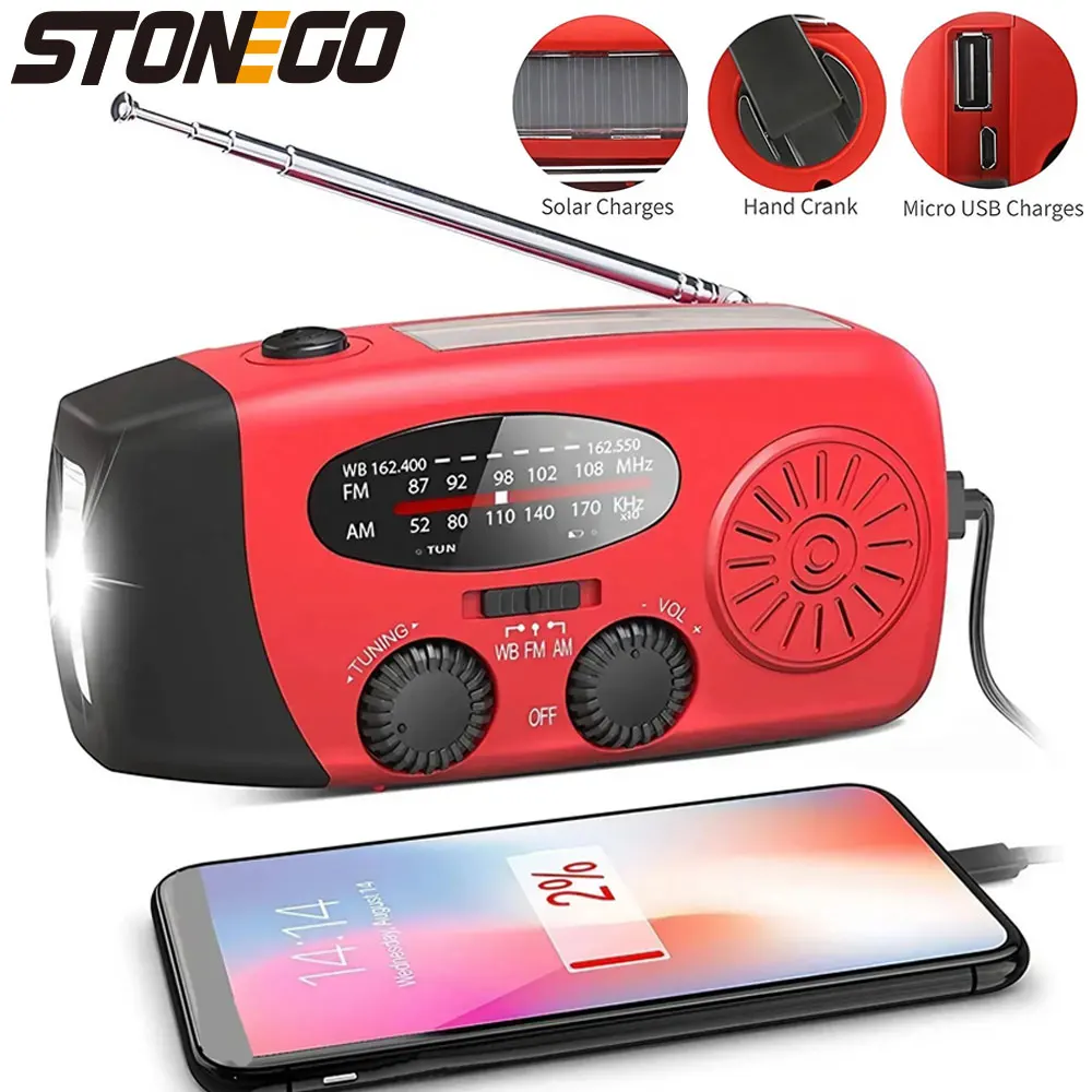 STONEGO Multifunctional FM Radio Outdoor Emergency Hand-crank Generator Solar Mobile Phone Charging Lighting Table Lamp 