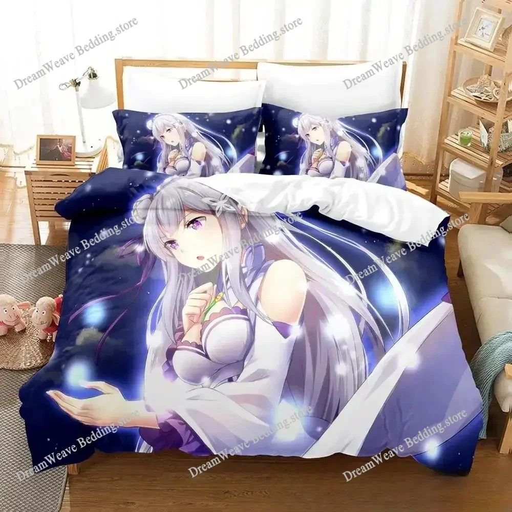 

3D Print Anime Re Zero Rem Ram Emilia Bedding Set Duvetcover Bed Set Quilt Cover Pillowcase Comforter King Queen Size Boys Adult