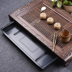 Chicken wing wood tea tray drawer water storage type household solid wood large drainage tea sea kung fu tea set table tray