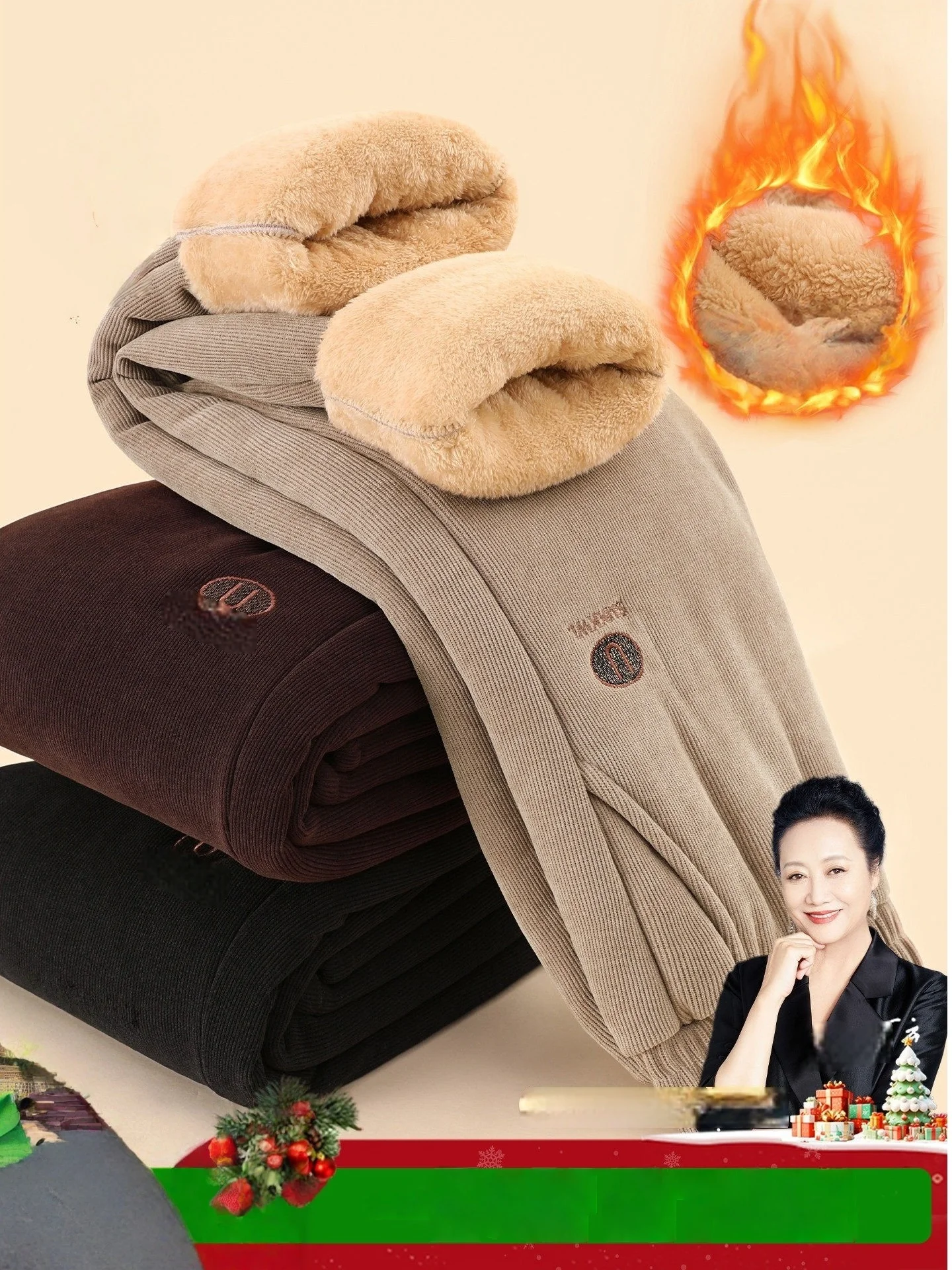 Thickened Lamb Velvet Cotton Pants for Mom High Waist Warm Winter Trousers for Middle-Aged Women Grandmother Large Size