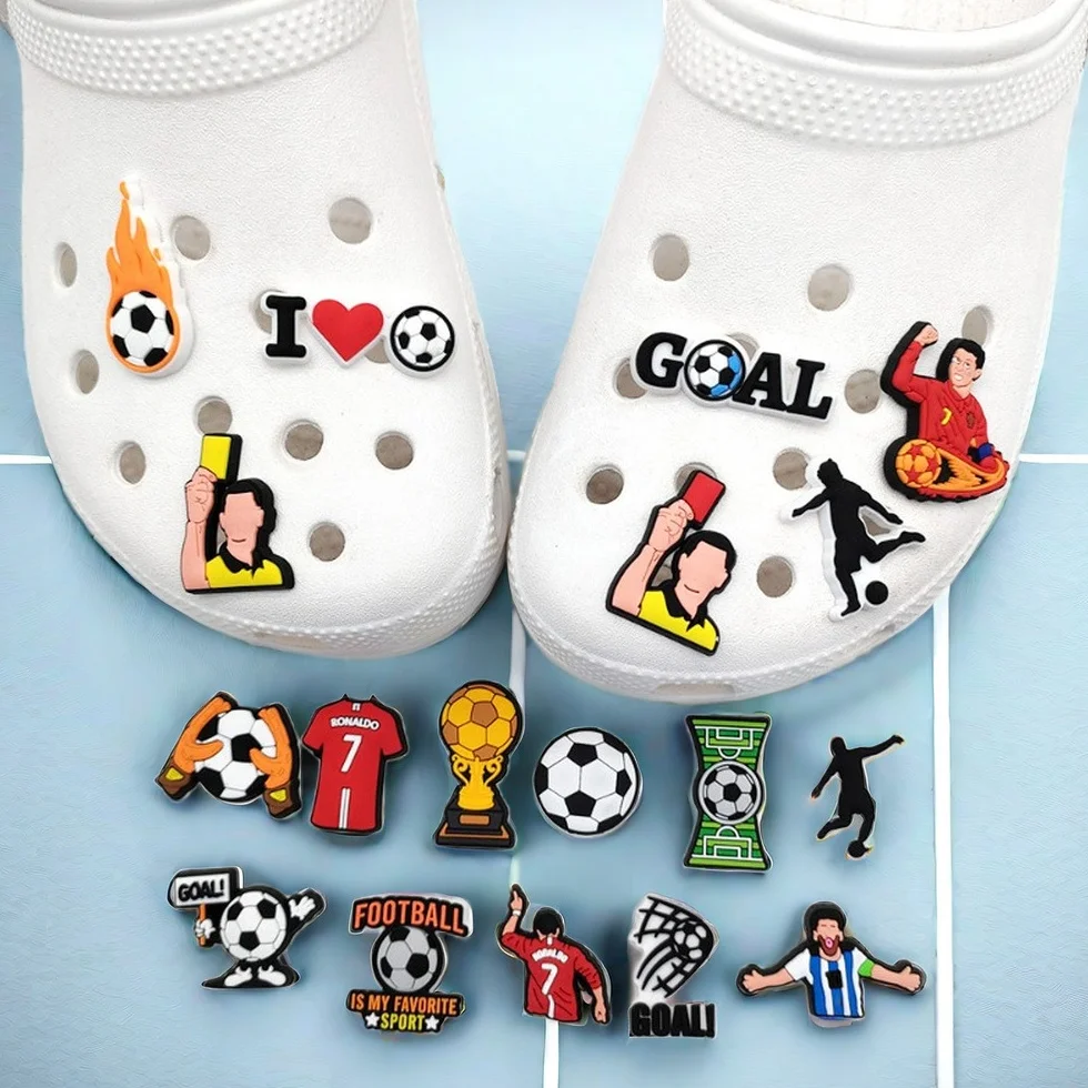 

Hot Sales 18Pcs Football Sports Shoe Charms For Clog Decoration For Clogs Sandal Decoration Diy Accessories Boy Men Party Gift