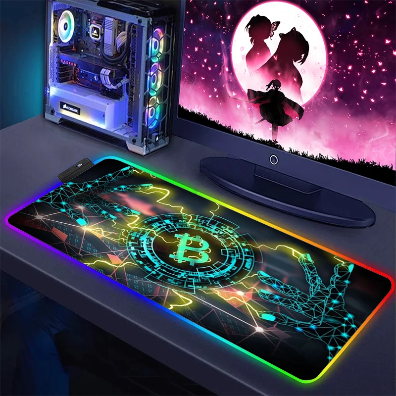 Gaming Laptops Bitcoin Mouse Pad Anime Carpet Mause Backlit Desk Rgb Mat Mousepad Led Gamer Accessories Computer Cabinet Mats Pc