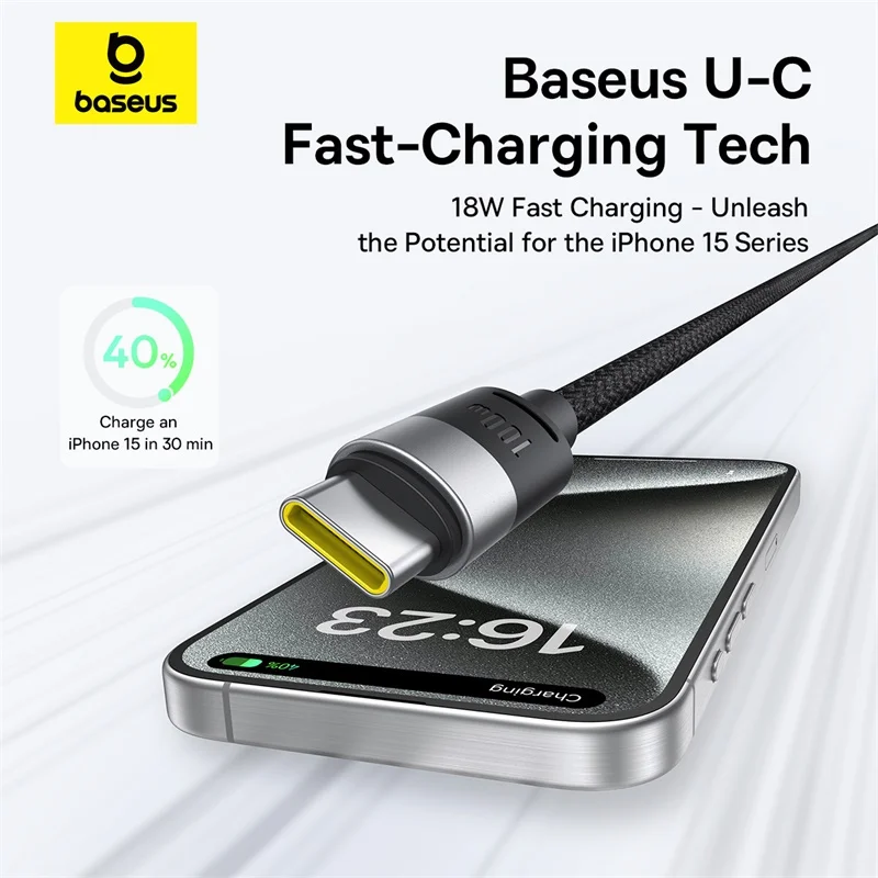 Baseus USB 타입 C 데이터 와이어 고속 충전 케이블, 아이폰 15 프로 맥스, 화웨이 아너, 태블릿 휴대폰용, 18W, 100W