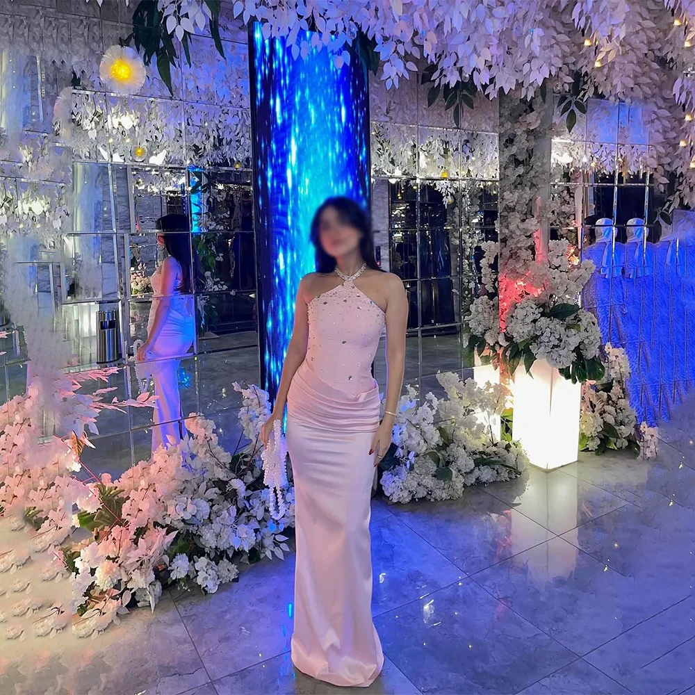 

Pink Elegant Evening Dresses Formal Party Prom Gowns Sleeveless Floor-Length A-Line Sequined Evening Prom Dresses Customized