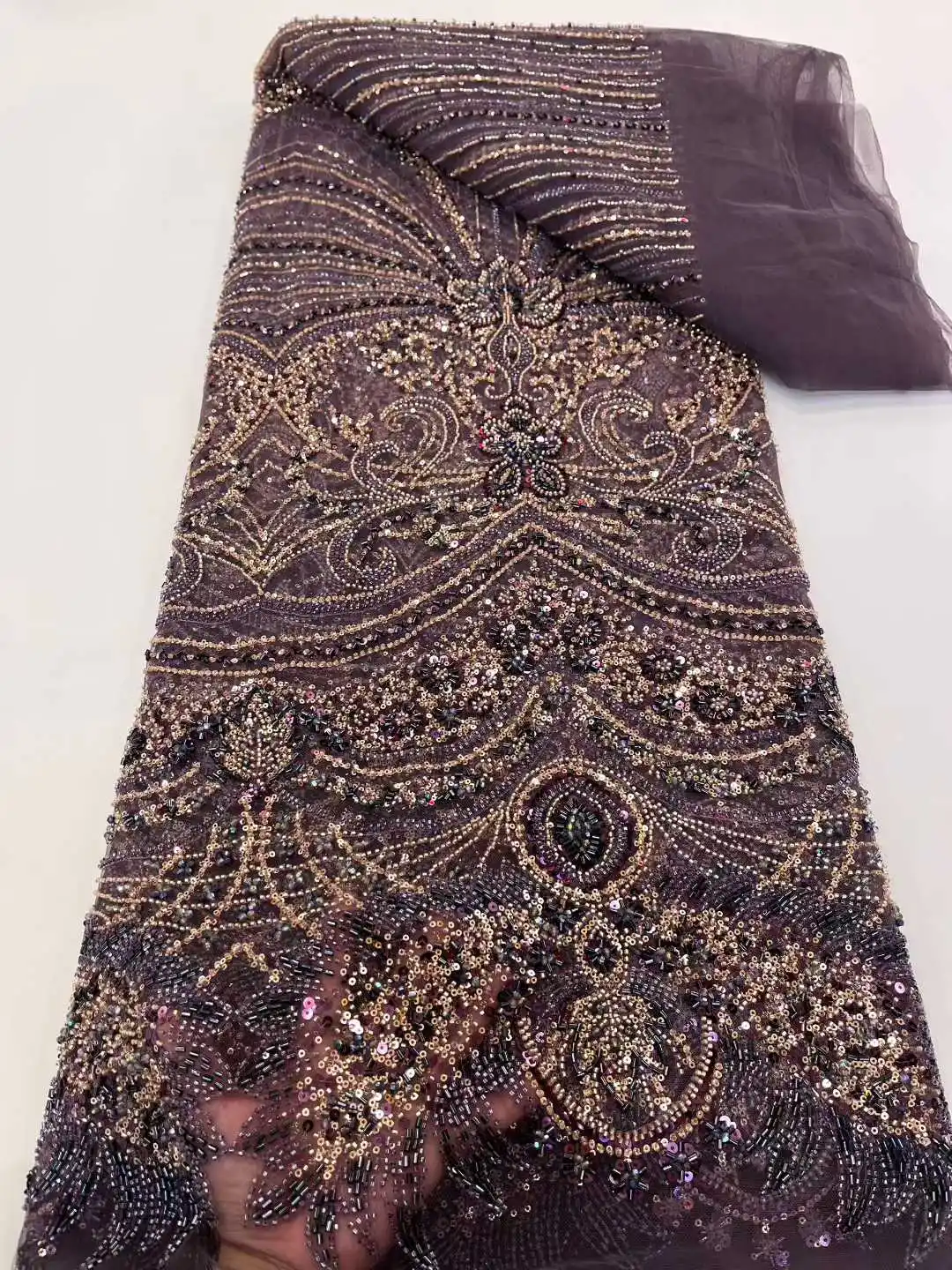 

2025 New Hot Sale New Tulle Lace Fabric With Beads Sequins African Nigerian French for High End Wedding Party Bride Sewing Dress
