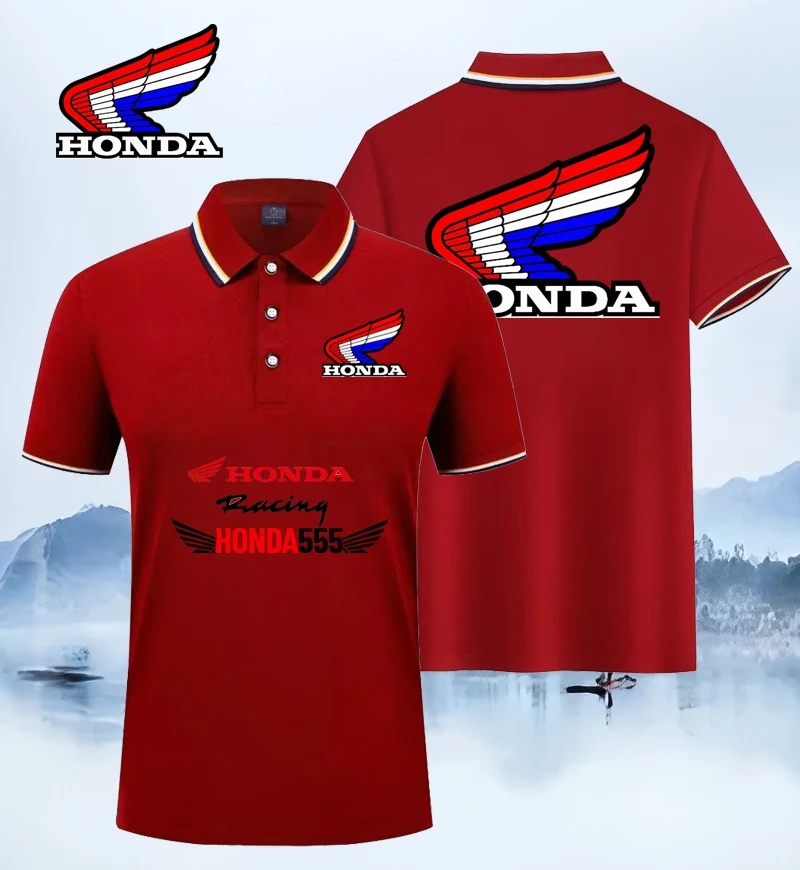 هوندا 2025 صيف جديد للجنسين رياضة الجري عادية المشي العلامة التجارية المطبوعة زوجين طوق 3-زر قميص بولو إندورو موتو