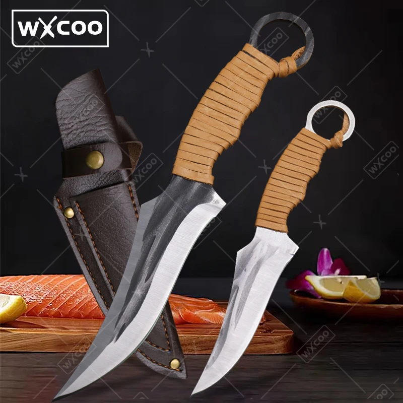 WXCOO 고기 정육점 식칼 고 탄소 주방 칼 스테인레스 스틸 날카로운 본딩 나이프 멀티 요리사 생선 슬라이스 과일 껍질 바베큐