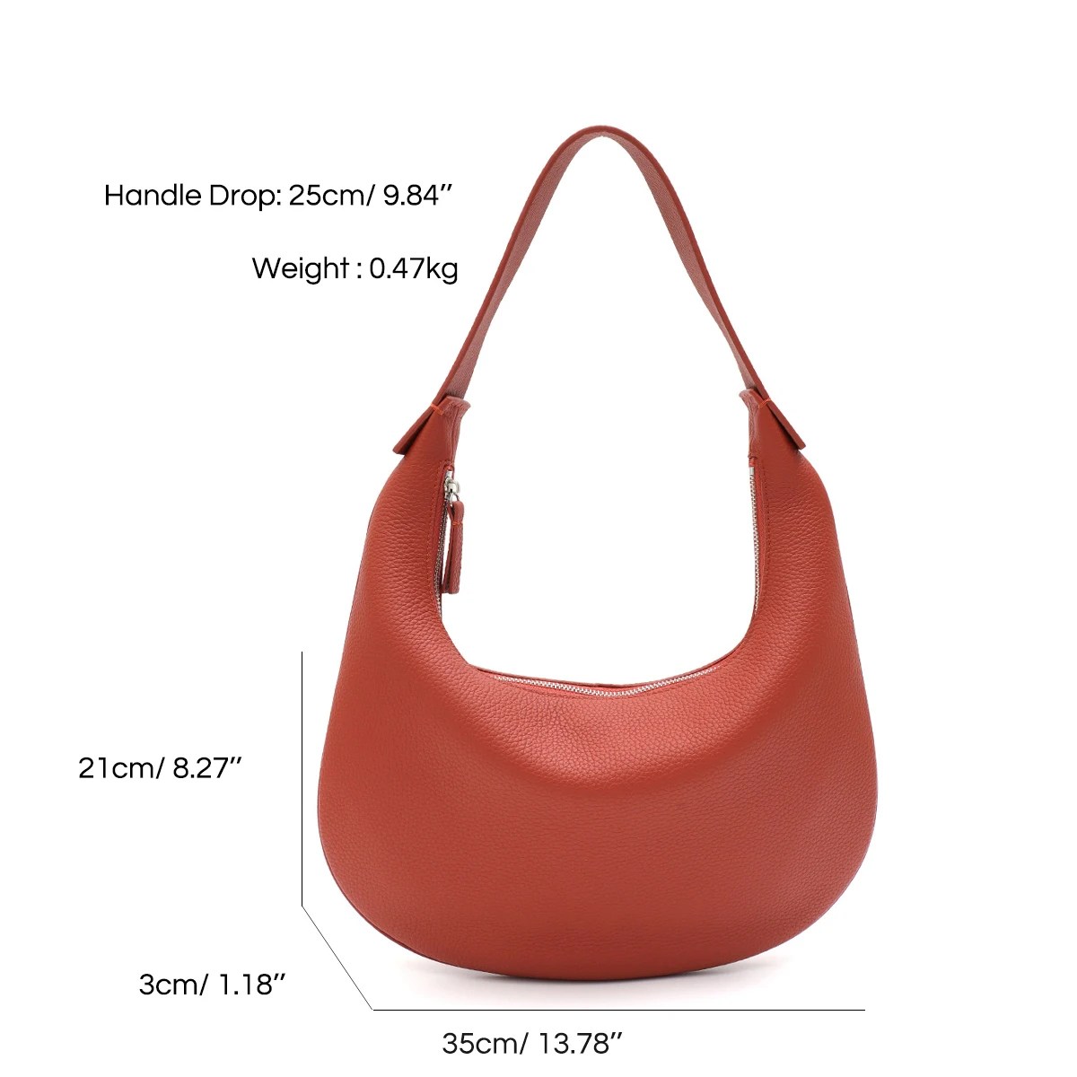 Minimalist Chic Women Genuine Leather Hobo Solid Color Soft Real Skin Zipper Shoulder Bag Daily Chic Casual All Season Purse