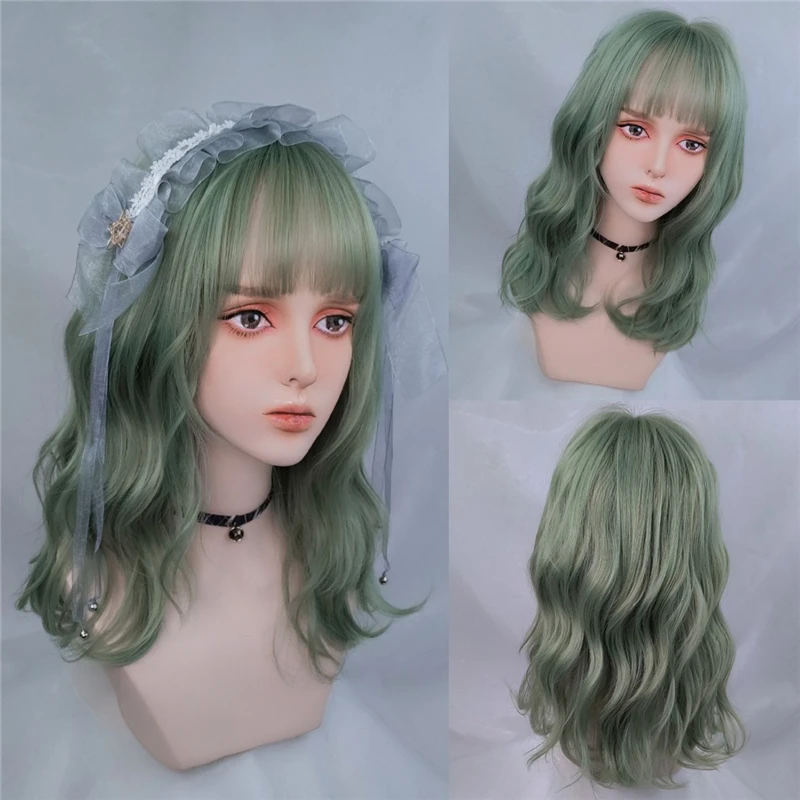 

Lolita Short Wavy Synthetic Wig With Bang Women’s Heat Resistant Fiber for Cosplay Halloween Christmas Casual Glam