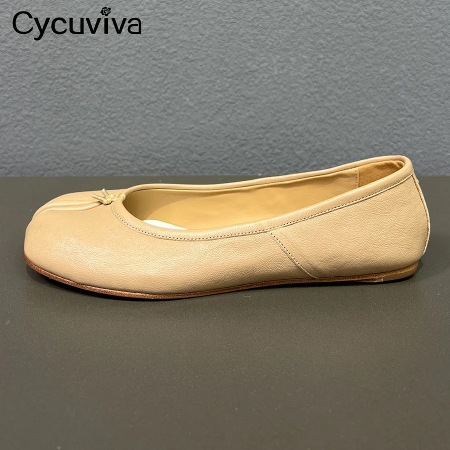 Mocasines planos de cuero auténtico con punta dividida para mujer, zapatos planos sin cordones con punta cuadrada para caminar, calzado informal de verano para vacaciones y fiestas