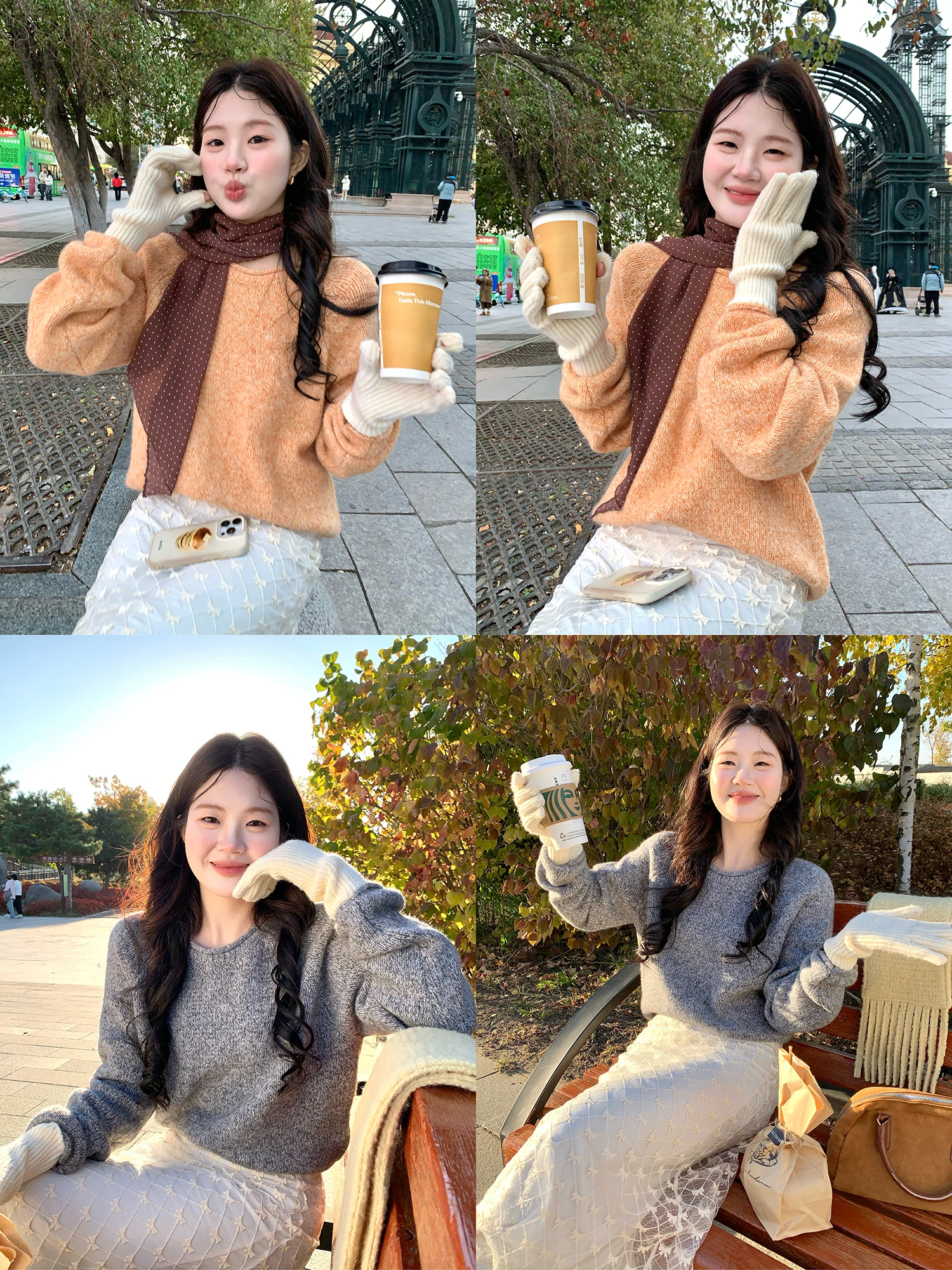 

Мягкий круглый вязаный свитер-базовый слой для женщин, цвет «Утренняя дымка» (медово-оранжевый), корейский стиль, нежный, осенне-зимний, полиэстер.