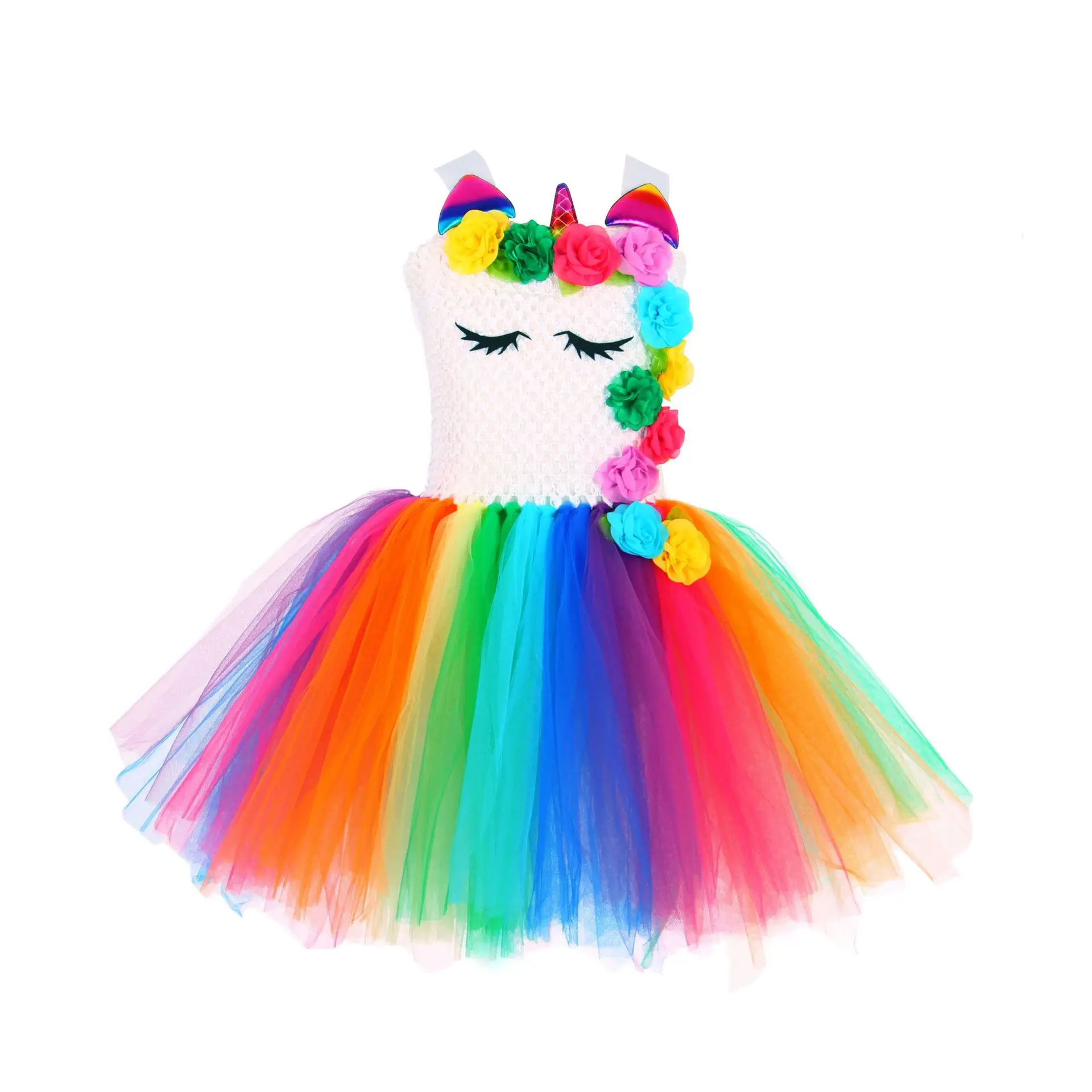 Girl Unicorn Dresses for Girls Tutu Princess Party Dresses with LED Lights Flower Birthday Party Cosplay Costume Girls Clothing