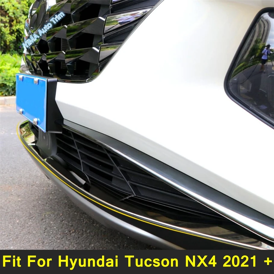 

Car Front Bottom Bumper Trim Stripes Cover Decor Garnish For Hyundai Tucson NX4 2021 - 2023 Stainless Steel External Accessories