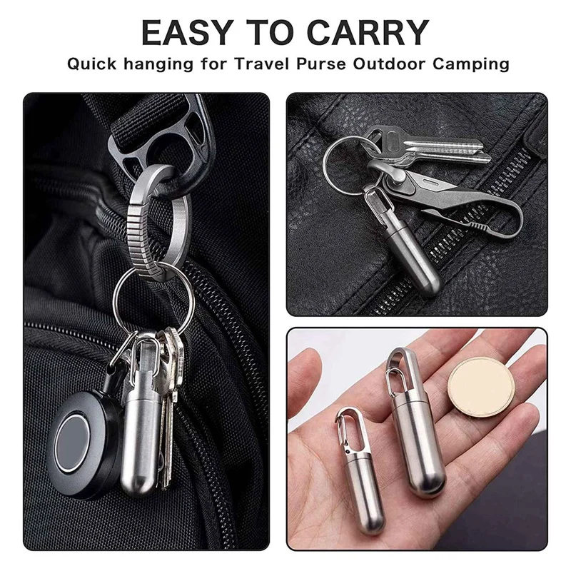 Portátil Caixa De Comprimidos De Aço Inoxidável Chaveiro, Caso De Comprimidos De Bolso Pequeno, Recipiente De Comprimidos De Viagem, Suporte De Comprimidos, 2 Pcs