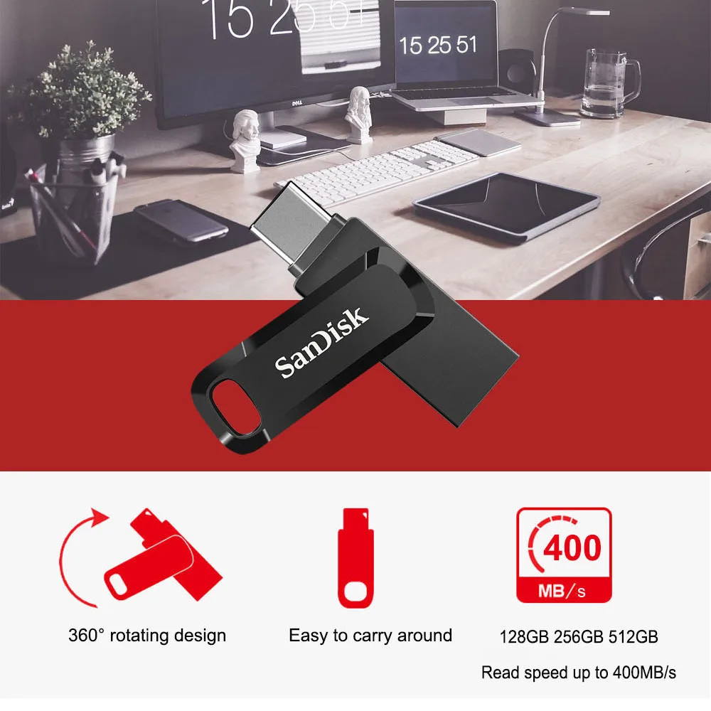 SanDisk 2 IN 1 Ultra Dual OTG Pen Drive USB 3.2 Type-C Flash Drive 64GB 128GB 256GB 512GB Up to 400Mb/s Memory Flash Disk SDDDC3