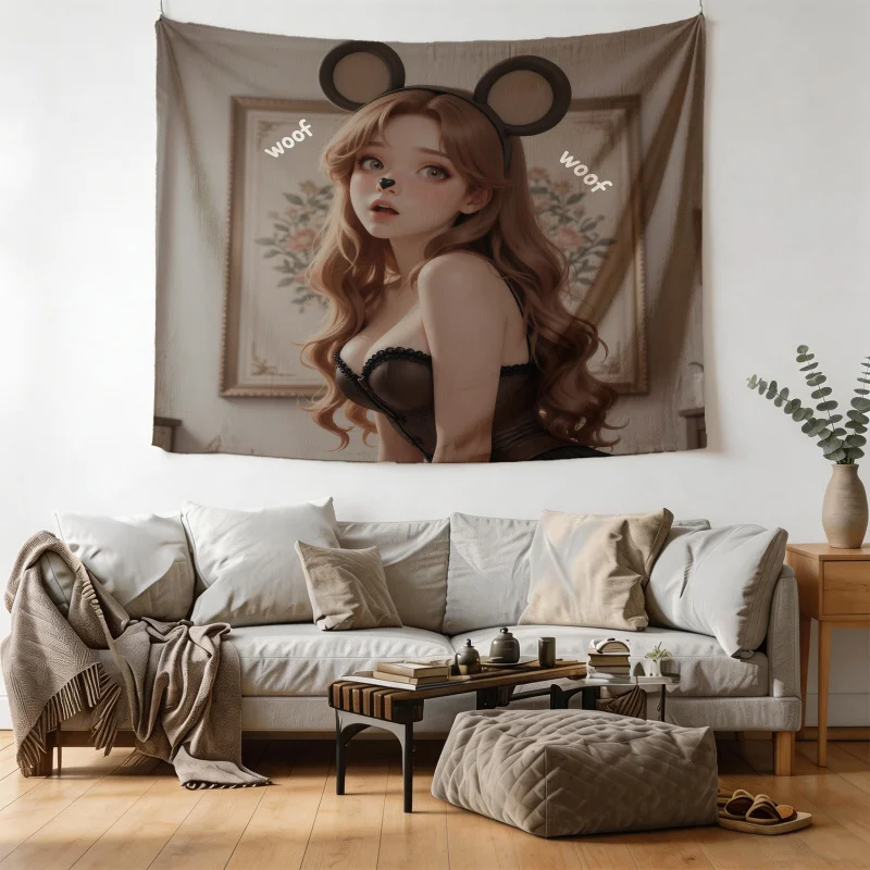 Tapisserie murale suspendue, couverture murale, décoration de fond, imprimé Euphoria Woof Woof Girl, art mural élégant pour la décoration de la chambre à coucher et du salon