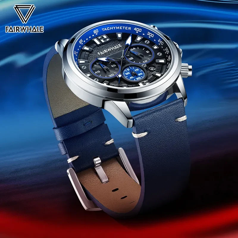 Luxury Watch For Mens Fashion Brand Mark Fairwhale Sport Waterproof Quartz Clocks Multifunctional Leather Strap WristWatches Boy