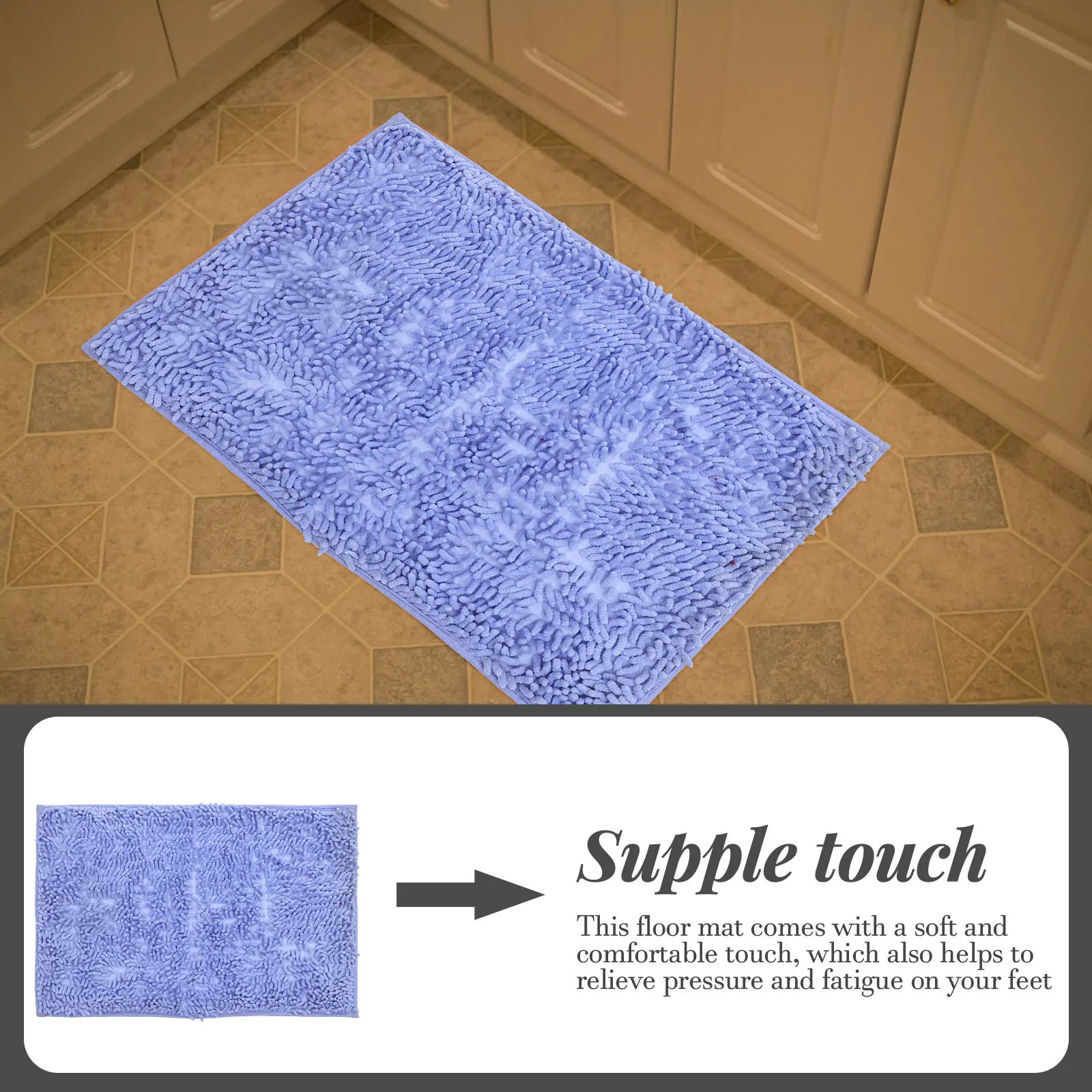 Water Absorbent Non-Slip Bathroom Floor Mat Supple Comfortable Pressure Relieving Design for Slippery Floors Living Room