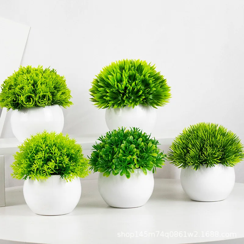 1pc Artificial Green Plant Pot Plastic Green Plants Decorative Home Creative Decoration