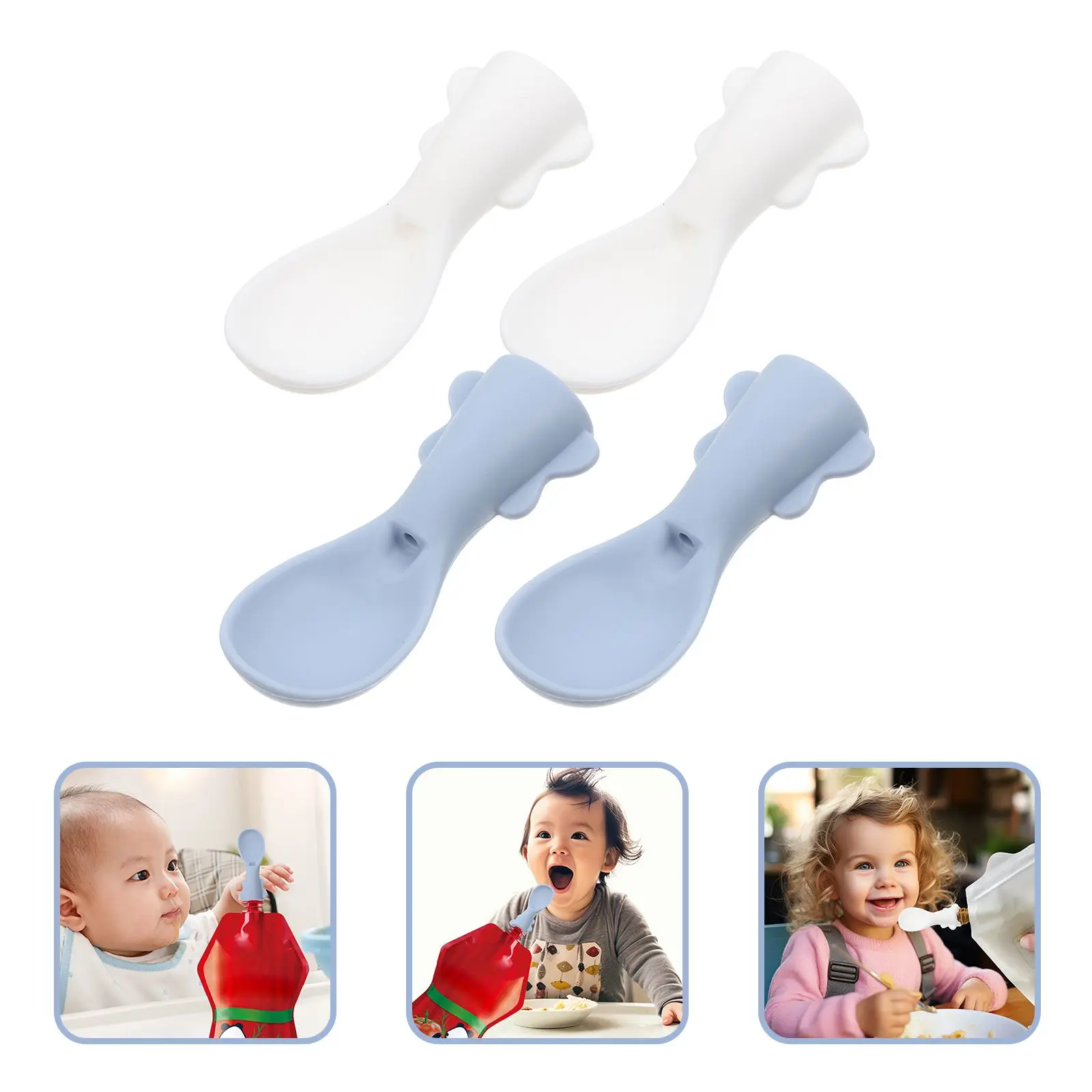

4pcs Baby Spoon Set Silicone Food Pouch Attachment Safe Toddler Baby Supplies Feeding Supplies Easy Clean