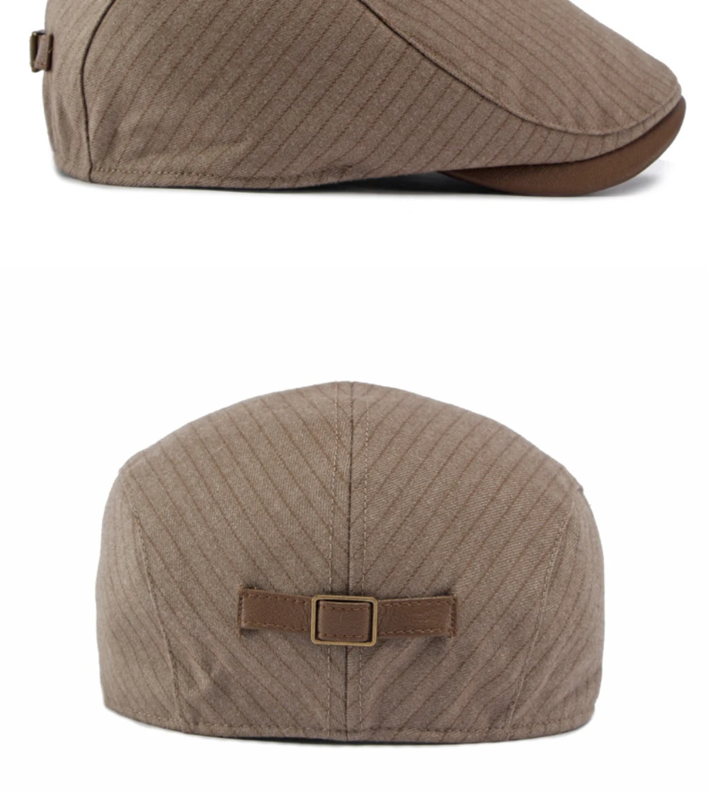 HT5156 Baskenmützen für Männer und Frauen, PU-Besatz, Künstler-Malermütze, Unisex Ivy Flachmütze, 2026 Neue Gestreifte Herbst-Winter-Baskenmützen – Detail 10