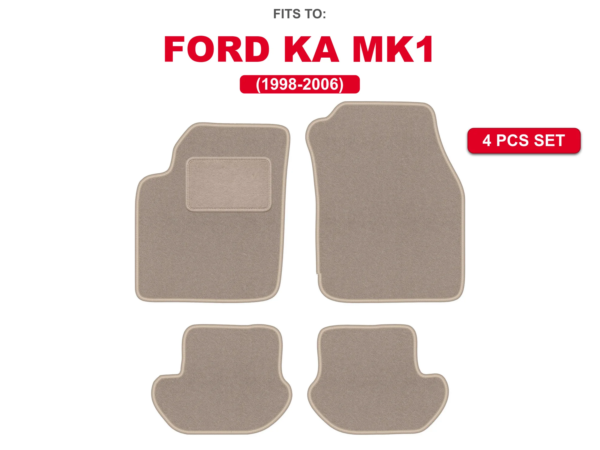 Auto velour matten voor: Ford Ka MK1 1998-2006 hatchback beige auto passende automattenset