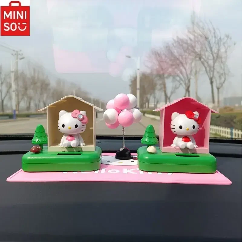 MINISO Hellokitty Car Cute Solar Shaking Ornaments Set Kawaii Car Balloon Bouquet Decoration Girl Car Pink Accessories Gift