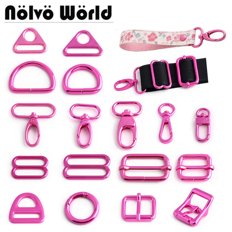 5/10/20pcs Fuchsia Pink Bag Hardware Kit D Rings Swivel Clasps Tri Glide Adjuster Zinc Alloy Strap Replacement Set DIY