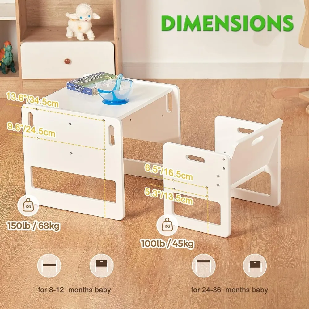 FUNLIO-Montessori Desmame Mesa e Cadeira Conjunto para Crianças, Altura Ajustável, Crianças, Idade 1 a 3