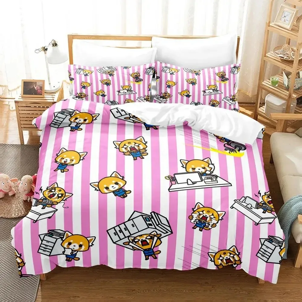 3D Print Anime Aggretsuko Bedding Set Duvet Cover Bed Set Quilt Cover Pillowcase Comforter king Queen Size Boys Adult Bedding