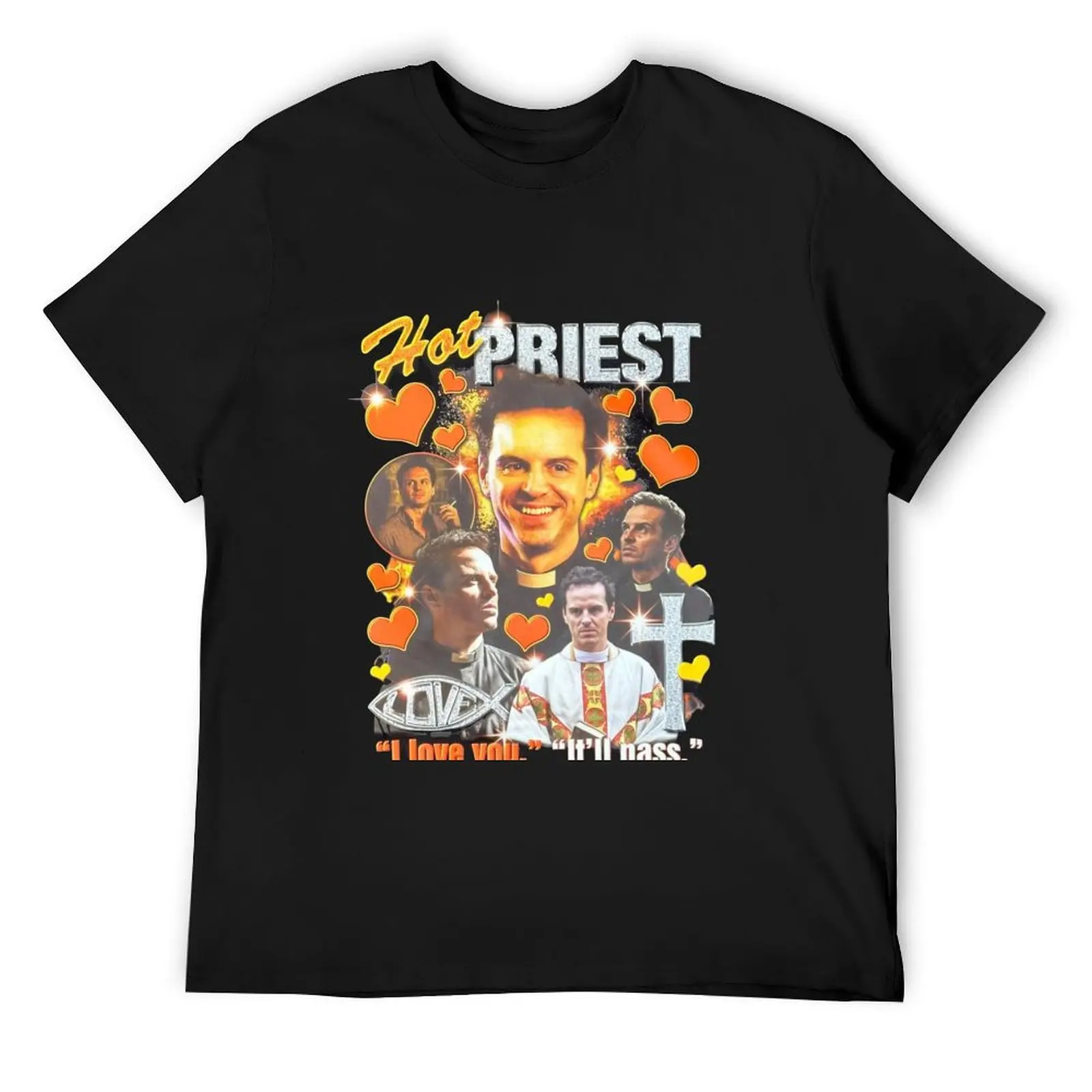 FLEABAG HOT PRIEST T-Shirt summer clothes vintage clothes for a boy oversized plus size men clothing