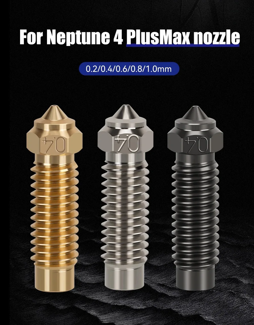 Für elegoo neptune 4 plus düse hoch geschwindigkeit düsen für elegoo neptune 4 max düse 0,4 0,6mm messing kupfer beschichteter gehärteter stahl – Detail 1