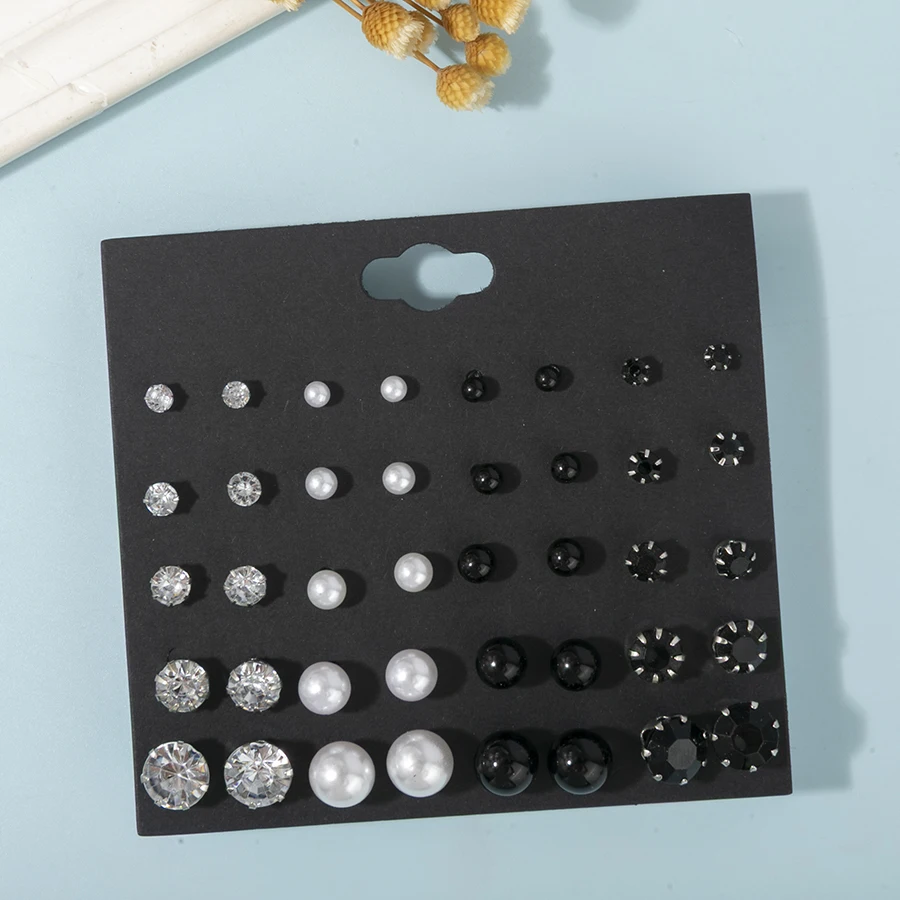sansango 20Pairs/set Ball Round Simulated Pearl Crystal Stud Earrings Set For Women Girls Gifts Metal Earrings Jewelry Gifts