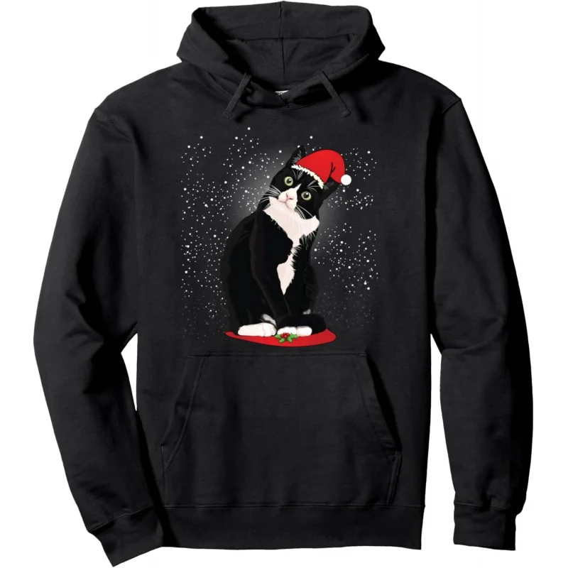 

Christmas Men's and Women's Sports Leisure Fashion Long Sleeve Swallowtail Coat Cat Elderly Snow Clothing Pullover Hoodie Black