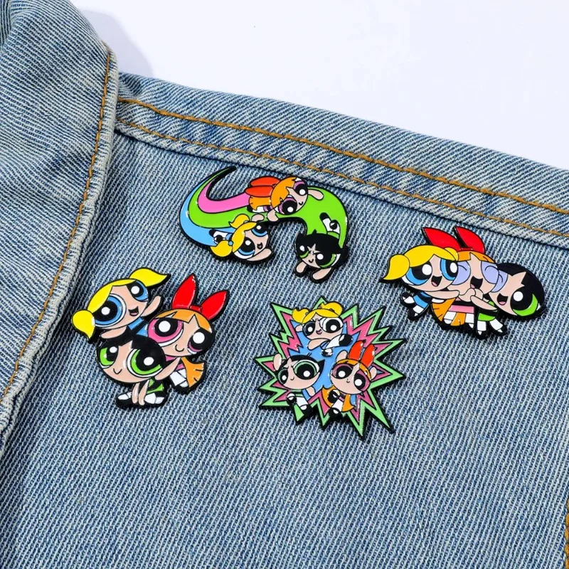 

NEW HOT 4 Pcs/set Funny Animation Brooch Blossom Bubbles Creativity Enamel Pin Backpack Clothing Metal Badge Accessories Gift