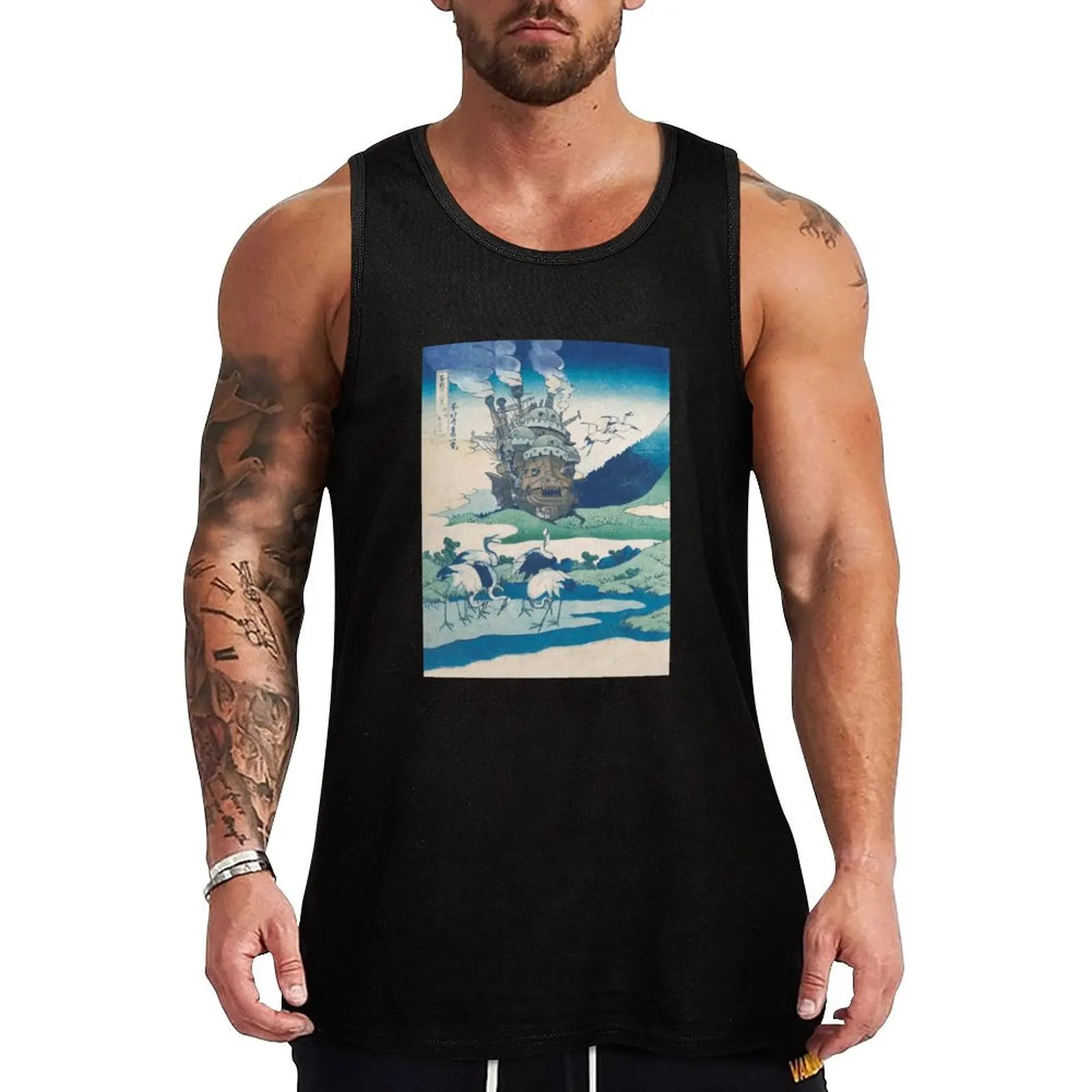 

Howl's castle and japanese Tank Top gym wear men running shirt underwear T-shirt male Gym T-shirts for men