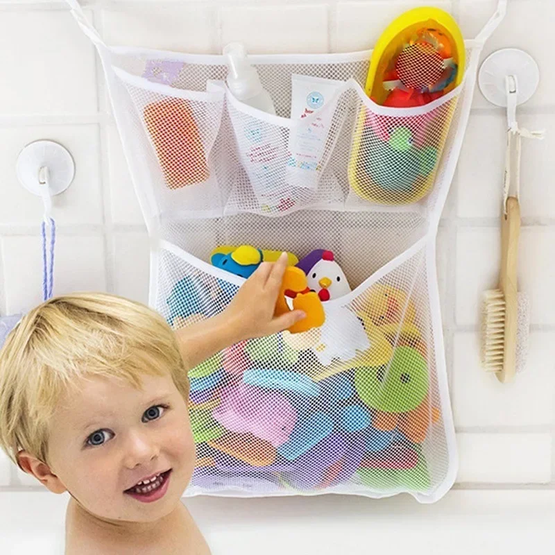 Baby Mesh Basket Kids BathTub Toy Storage Net Folding Hanging Bag Organiser Suction Bag for Bathroom Bath Toy Stuff Collection