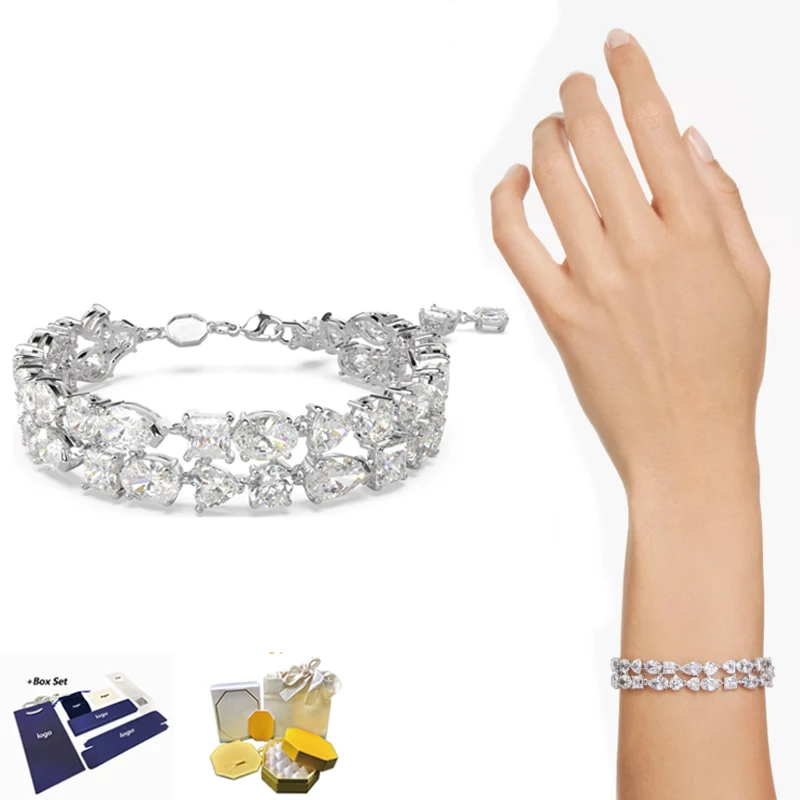 New hot selling Mesmera mixed cut white double row crystal bracelet with high-end feel, engagement surprise accessory gift