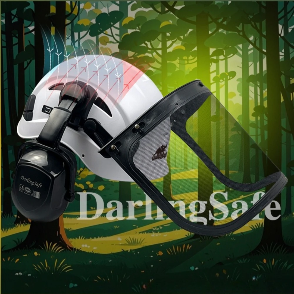 Protective Full Face Mesh  Shield Mask Forestry Chainsaw VentilatedSafety Helmet Brushcutter Trimmer Hard Hat with Stickers
