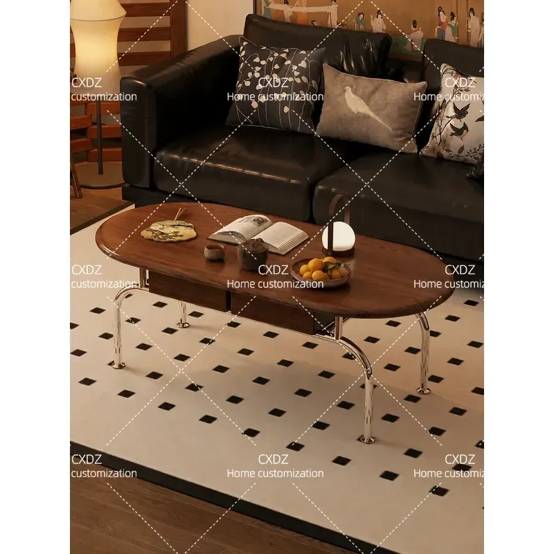 Medieval solid wood coffee table living room household small apartment table modern simple light luxury premium oval coffee