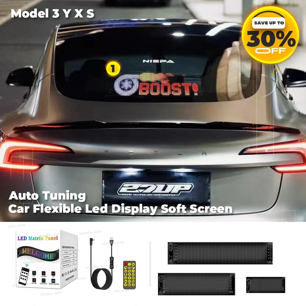 

Car Flexible Led Display Soft Screen For Tesla Model 3 Y X S Sticker Van Light Customized Expression Light Auto Accessories